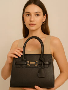 Classic Black Structured Tote Handbag for Women