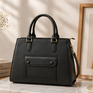 Fashionable Faux Leather Tote Handbag for Women – Shoulder & Hand Carry Bag – Black - Metin Bags